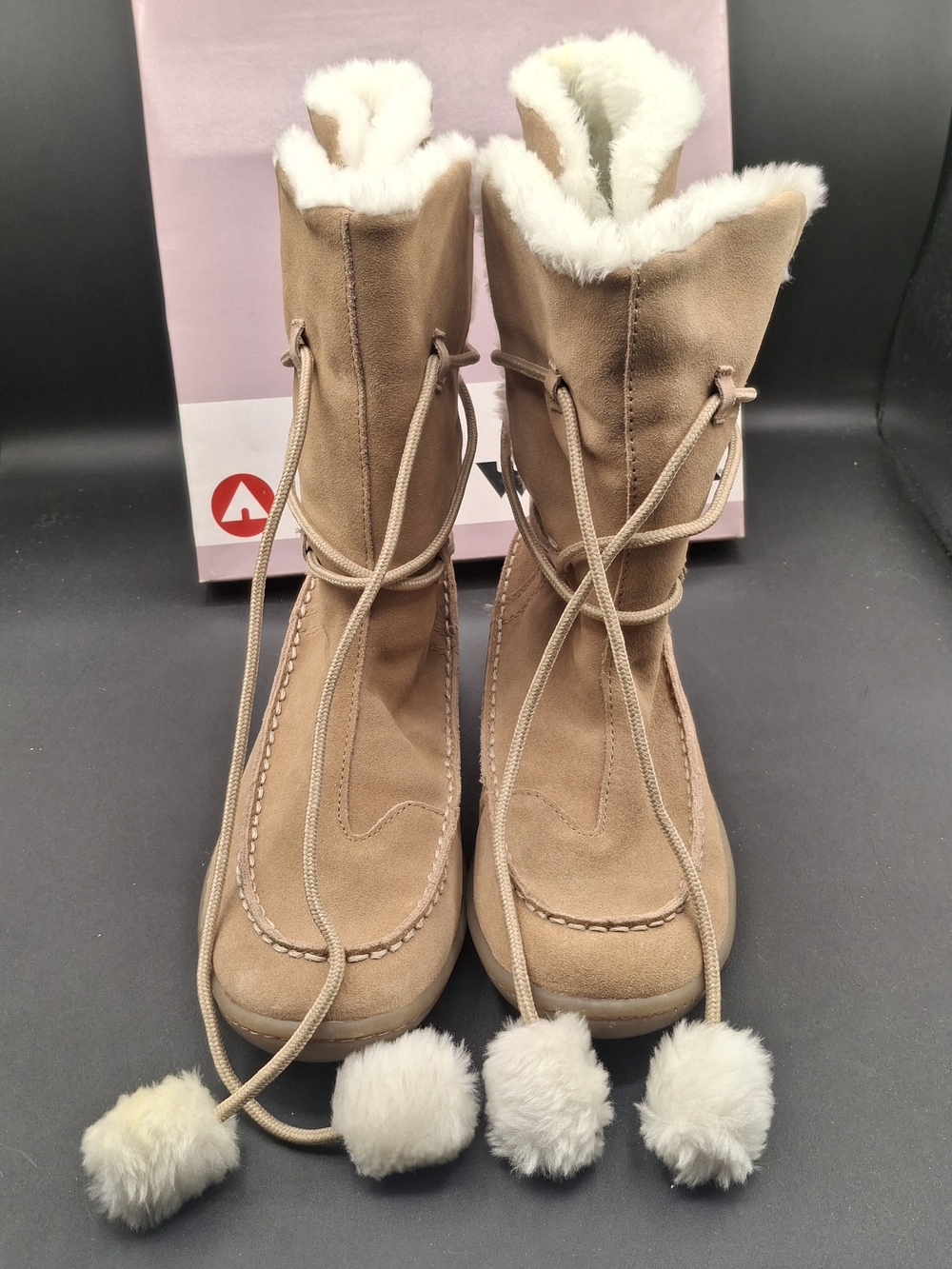 Women's Tan Faux-Suede Winter Boots with Faux-Fur Trim